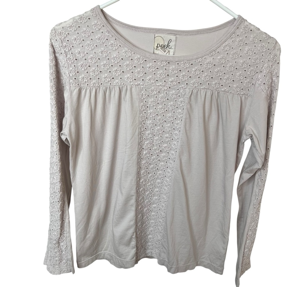 Peek Blouse Top Girls 3XL 14 Pullover Eyelet Peasant Long Sleeves Cream